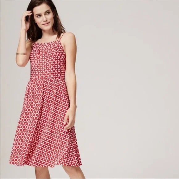 loft red and white dress Loft Floral Flutter Tiered Mini Dress Size 2XL White Women's